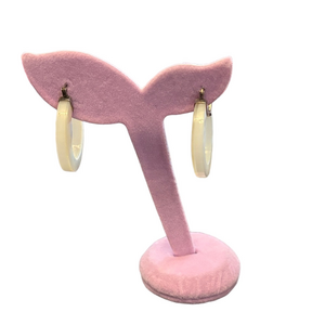 Vintage 925 Silver White Italian Acetate Overlay Mother Pearl Hoop Earrings